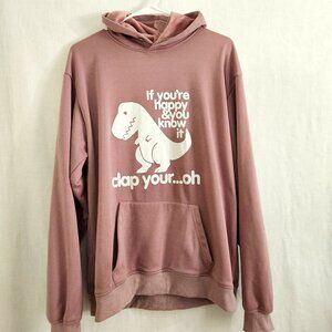 NEW Pink T-REX Dinosaur Silky Plush Pullover Hoodie Girls LARGE / Women SM